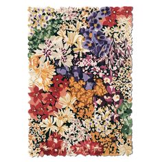 an abstract painting with flowers and leaves on it's side, in multicolored colors