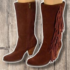 Brand: Reba Nwot - Never Worn, Excellent Condition Retailed For $198 Offers Welcome Heeled Cowboy Boots, Shoes Western, Fringe Heels, Suede Fringe, Shoes Heels Boots, Cowboy Boots, Shoes Women Heels, Heeled Boots, Black And Brown