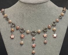 "- Handmade - 8mm genuine freshwater pearl beads - 10mm cultured pearl star beads - Rosetta weaves, extender chain, clasp, and findings all made with high grade 304 stainless steel - Easy care, non-tarnish, and hypoallergenic - Beaded length can be made in your choice of 16\", 18\", or 20\" - 3\" Extender chain makes necklace adjustable  - Length chart is an approximation. Please make sure to measure your neck or favorite necklace before making your purchase, to ensure desired length." Pearl Star Necklace, Make A Necklace With Me, Beaded Star Necklace, Star Beaded Necklace, Handmade Necklace Ideas, Diy Pearl Necklace, Stars Necklace, Necklace With Pearl, Star Beads