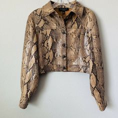 Python Print, Trucker Jacket, Tan Brown, Python, Polyester Spandex, Vest Jacket, Fur Coat, Anthropologie, Women Accessories