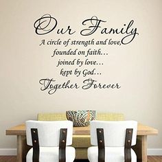 a wall decal with the words our family and together forever in black on it