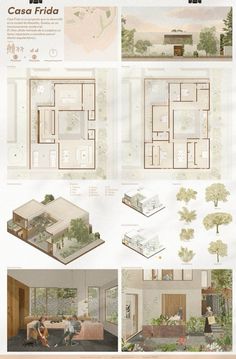 an architectural drawing shows the interior and exterior of a house, with several rooms in it