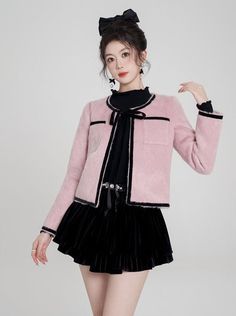 ❤︎French sweet ribbon pink short coat❤︎ Angel Brinks, French Top, Ladies Short Jackets, Pink M, Short Coat, Pink Outfit, Short Jacket, Mens Shorts, Sense