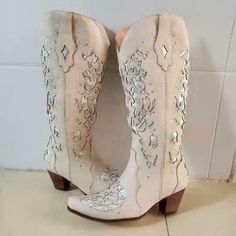 #ad Great Shopping Womens Western Cowboy Mid Calf Boots Rhinestone Floral Chunky Heels Riding Shoes, Fashion Womens Boots Cowgirl Boots Wedding, Boots Wedding, Riding Shoes, Calf Boots, Mid Calf Boots, Western Cowboy, Cowgirl Boots, Chunky Heels, Mid Calf