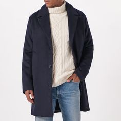 This New Topcoat In A Wind- And Water-Resistant Wool-Blend Fabric, Featuring Classic Lapel Collar, Luxe Interior Lining, Button Front Closure And Side Pockets. Lining: 55% Polyester, 45% Viscose / Shell: 49% Wool, 44% Polyester, 3% Acrylic, 2% Nylon, 2% Cotton Blue Winter Outerwear With Hidden Button Closure, Blue Winter Peacoat With Hidden Button Closure, Blue Outerwear With Hidden Button Closure For Winter, Classic Blue Outerwear With Concealed Placket, Classic Navy Outerwear With Concealed Placket, Blue Wool Long Sleeve Outerwear, Classic Blue Outerwear With Hidden Button Closure, Blue Wool Outerwear For Winter, Blue Long Sleeve Wool Outerwear