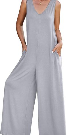 Price $27.99 Click on the title to buy jumpsuit. These women's jumpsuits are made with lightweight, soft and stretchy fabric, which are comfortable to wear. A flowy jumpsuits for women featuring a v neck, sleeveless, side pockets, and a wide leg. womens summer jumpsuits and rompers with loose fit. This post contains an Affiliate link. Beige Jumpsuit, Flowy Jumpsuit, Overall Jumpsuit, Jumpsuit Summer, Casual Evening