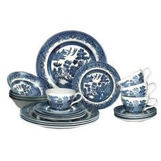 a blue and white china dinner set