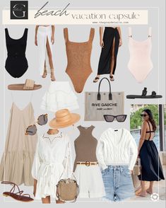 Cruise Outfit Capsule, Spring Beach Outfits Casual, Neutral Hawaii Outfits, Resorts Outfits Vacation, Honeymoon Capsule Wardrobe, Cruise Holiday Outfits, Beach Resort Capsule Wardrobe, Beach Resort Outfits Vacation, Cute Cruise Outfits For Women Tropical