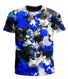 Blue and Grey Paint Splatter Men's T-Shirt, Big Tex Funkadelic, | iEDM Edm Fashion, 360 Design, Grey Paint, Best T Shirt, Blue And Grey, Print Tee, Paint Splatter, Fabric Panels, Comfortable Fashion