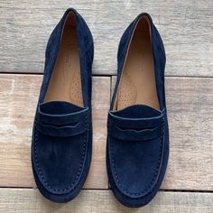 Brand New! No Trades. 1489 Blue Slip-on Moccasins, Elegant Blue Slip-on Moccasins, Blue Leather Slip-on Shoes With Suede Lining, Classic Blue Slip-ons For Business, Blue Flat Slip-on Moccasins, Blue Slip-on Loafers With Flat Heel, Blue Leather Loafers For Fall, Blue Slip-on Loafers With Rubber Sole, Blue Round Toe Slip-ons For Work