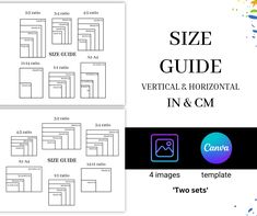 the size guide for vertical horizontal and horizontal in & cmm, with two sets