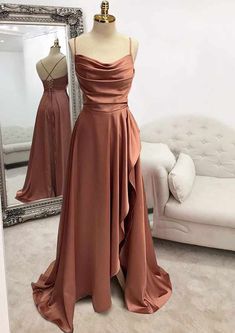 Floor-Length Satin Rust Formal Dress for Wedding Guests - MyChicDress Formal Dress For Wedding Guest, Corset Dress Prom, Formal Dresses For Weddings, Satin Prom Dress, Pleated Fabric, Hoco Dresses, Short Wedding Dress, Mermaid Dresses, Homecoming Dress