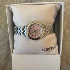 Stainless Steel And Light Pink. Brand New Never Worn. Needs New Battery Pink Watches Women, Small Silver Watches Women, Classic Pink Watch As Gift, Classic Pink Watches As Gift, Seiko Women Watch, Seiko Watches Women, Seiko Coutura, Seiko Gold, Amazon Orders