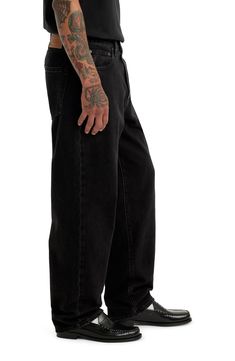 A baggy, '90s-inspired fit gives you room to move in these sturdy, nonstretch straight-leg jeans that are meant to be worn stacked at the hem. 17" leg opening; 12" front rise Zip fly with button closure Five-pocket style 100% cotton Machine wash, tumble dry Imported Levi Jeans Men, Black Baggy Jeans, 90s Inspired, Move In, Baggy Jeans, Rodeo, Straight Leg Jeans, Leg Jeans, Levi Jeans