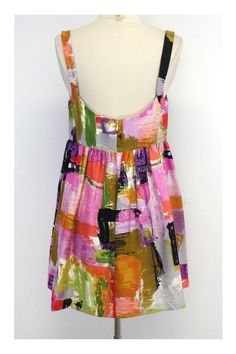 Size 8 Multi-Color Print Sleevless Dress Body 100% Silk Lining 100% Acetate Concealed back zip Bone in bodice Sweetheart neckline Empire waist Underarm to underarm 17" Roomy waist & hip area Total length 33.75" Pink Sleeveless Mini Dress With Lined Bodice, Chic Multicolor Lined Mini Dress, Multicolor Sleeveless Lined Dresses, Multicolor Mod Summer Dress, Multicolor Mod Style Summer Dresses, Summer Multicolor Mod Dresses, Multicolor Sleeveless Mod Dress, Mod Sleeveless Lined Dress, Chic Multicolor Mini Sleeveless Dress