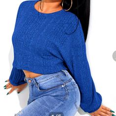 Beautiful Blue Crop Sweater!!! This Sweater Goes Amazing With Pair If Jeans Or Dress It Up With A Skirt. Blue Long Sleeve Knit Cropped Sweater, Blue Knit Long Sleeve Cropped Sweater, Blue Knit Cropped Sweater With Long Sleeves, Casual Blue Cropped Sweater For Winter, Cozy Blue Cropped Sweater For Spring, Crop Sweater, A Skirt, Crop Tee, Cropped Sweater