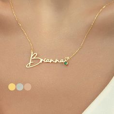 "NAME NECKLACE Gold Name Necklace, Custom Name Necklace, Personalized Name Necklace with Birthstone, Birthday Gift for Her, Mothers Day Gift, Gift for Her  ∙ N A M E  ∙ N E C K L A C E  w i t h  B I R T H S T O N E * Made to Order * Dimensions: Depending on your font choice, height sizes range from 7mm to 12mm * Material Options: High Quality 925 Silver and 14K Solid Gold * Color Options: Gold ∙ Rose Gold ∙ White Gold * All our jewelry is handmade with passion and care in our workshop * Laser Cu Birthstone Nameplate Necklace For Birthday Gift, Customized Birthstone Necklace For Birthday And Mother's Day, Gold Birthstone Necklace For Birthday On Valentine's Day, Gold Birthstone Necklace For Birthday And Valentine's Day, Gold Birthstone Necklace For Birthday And Mother's Day, May Birthstone Name Necklace For Birthday, Name Necklace With Birthstone For Birthday And Mother's Day, Birthstone Name Necklace For Mother's Day Birthday, Gold Birthstone Necklace With Custom Name For Birthday