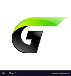 the letter g with green leaves on it's side and black letters in the middle