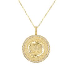 This sparkly and bold Zodiac Necklace is a stunning symbol of the sign that means most to you. Stunningly crafted in 14K Solid Gold, with a luxurious pave set diamond trim all around. This is the perfect centerpiece to complete your new favorite layer. Available in 3 gold colors and many chain length options. 

Size: 22mm Diameter 
Approx. .40cts Diamonds
High 
Quality G-H Color VS2-SI1 Clarity Natural Diamond

14K Solid Gold
Lifetime Guarantee
Made in Los Angeles Luxury Zodiac Sign Round Pendant Jewelry, Luxury Zodiac Sign Jewelry For Anniversary, Fine Jewelry Diamond Zodiac Sign, Gold Zodiac Sign Diamond Necklace, Gold Diamond Zodiac Sign Necklace, Diamond Zodiac Sign Jewelry, Round Zodiac Sign Diamond Jewelry, Diamond Zodiac Sign Necklaces, Round Diamond Zodiac Jewelry