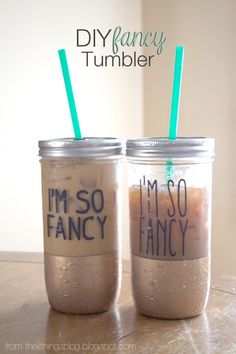 two mason jars with straws that say i'm so fancy and i'm so fancy