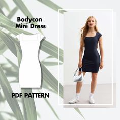 Limited Time Offer! 70% Off + Buy 3, Get 2 Free | Buy 5, Get 3 Free! After your purchase, send us a message to let us know which product you'd like as your free gift! 🌟 Bodycon Mini Dress Sewing Pattern 🌟 Create a chic and flattering mini bodycon dress with this easy-to-follow PDF sewing pattern, perfect for beginners! The cap sleeve and square neckline add a modern twist to a classic silhouette, making it a versatile piece for any wardrobe. 📥 Instant Digital Download: - Pattern available in Mini Dress Sewing Pattern, Mini Dress Sewing, Bodycon Dress Pattern, Square Neck Bodycon Dress, Sewing Courses, Fitted Mini Dress, Pattern Pieces, Stretch Band, Neck Bodycon Dress