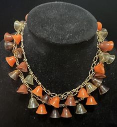 Vintage 1930s Celluloid Bell Necklace 51 Inches Long | eBay Vintage Jewelry Antique Boylerpf Antique & Vintage Jewelry, Antique Brown Necklace For Collectors, Vintage Brown Necklace For Formal Occasions, Retro Bakelite Jewelry As Gift, Broaches Vintage, Cake Makeover, Bell Jewelry, Bell Necklace, Celluloid Jewelry