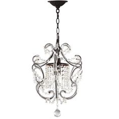 a chandelier hanging from the ceiling with crystal beads on it's sides