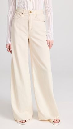 rag & bone Featherweight Sofie Pants | Shopbop High Rise Pants With Patch Pockets For Fall, Chic Full-length Pants With Patch Pockets, Fall Cotton Wide Leg Pants With Five Pockets, Chic Full Length Bottoms With Patch Pockets, Beige Five-pocket Pants For Spring, Mid-rise Beige Wide Leg Pants For Spring, Spring Mid-rise Beige Wide Leg Pants, Cream Cotton Pants With Five Pockets, Chic Cream Pants With Five Pockets