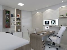 an office area with desk, chair and bookcase in the corner by the bed