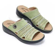 Open, airy, and breathable, these laser-cut sandals are ideal for your summertime activities. Lightweight cushioning keeps you in all-day comfort. From Propet. Breathable Comfortable Sandals, Comfortable Breathable Sandals For Summer, Breathable Open Toe Green Sandals, Casual Sandals With Perforations In Synthetic Material, Casual Synthetic Sandals With Perforations, Casual Sandals With Perforations, Green Sandals With Ortholite Insole, Synthetic Sandals With Perforations For Summer, Comfortable Breathable Slides For Spring