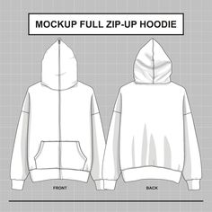 a full zip hoodie with the front and back views in white, on a gray background