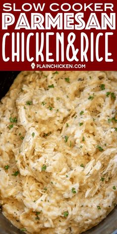 this slow cooker parmesan chicken and rice recipe is so easy to make