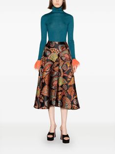 Blue Carrot, Jacquard Midi Skirt, Silhouette Frames, Midi Skirt Black, Ostrich Feather, Black Midi Skirt, Roll Neck, Preppy Outfits, Knit Jumper