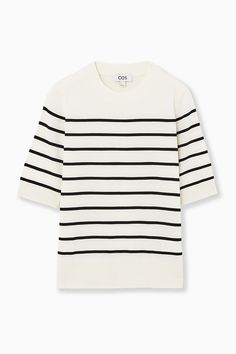 SHORT-SLEEVE KNITTED T-SHIRT - OFF-WHITE / STRIPED - COS Timeless Knitwear, Women Magazines, Genetically Modified, Knitwear Men, Knitted Tshirt, Knitwear Cardigan, Denim Coat, Denim Outfit, Knitwear Women