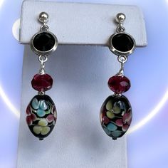 Beautiful Glass Bead Earrings. Handcrafted With Vintage Beads Using A Combination Of Black Lampwork Art Beads And Rose Colored Czech Beads. Every Bead Is Unique And May Differ Slightly In Design And Size. Gorgeous Details In Beads. Sterling Silver Ear Studs. Nwot Bundle And Save On Shipping Handmade Black Dangle Clip-on Earrings, Elegant Multicolor Czech Glass Beaded Earrings, Elegant Earrings With Colorful Czech Glass Beads, Black Dangle Jewelry With Colorful Beads, Elegant Multicolor Jewelry With Black Beads, Black Jewelry With Colorful Czech Glass Beads, Black Teardrop Jewelry With Colorful Beads, Black Round Earrings With Colorful Beads, Black Earrings With Colorful Beads