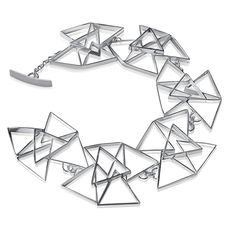 Silver Bracelet - Each link in this fabulous, geometric bracelet consists of five triangles formed from 3mm rectangular sterling silver wire. It closes with a toggle clasp closure. Elegant Geometric Bracelets Gift, Elegant Geometric Bracelets For Gifts, Elegant Geometric Bracelets For Gift, Modern Bangle Bracelet With Sterling Silver Clasp, Modern Sterling Silver Bracelet, Rectangular Shape, Modern Sterling Silver Clasp Bangle Bracelet, Modern Sterling Silver Bracelet With Rectangular Links, Modern Sterling Silver Rectangular Bracelet, Modern Rectangular Sterling Silver Bracelet