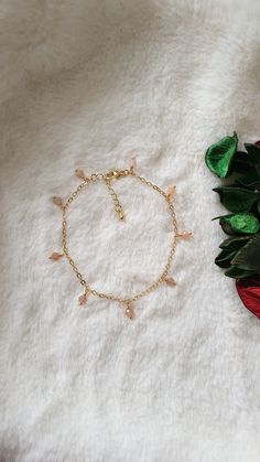 "This bracelet is made with natural Sunstone beads (4 mm), gold plated chain and gold plated clasp.  The length of the extension is approximately 1inch (excluding the bracelet length). The number of the beads which wrapped in the chain is 9 beads.  Measure with a non-stretchy string or flex tape above your ankle bone and add 1/2\". For example; if your ankle measures 8\", you will need a 8¼ - 8¾\" anklet. This will allow room to loosen or tighten the beaded anklet to fit just right. Please note: store your jewellery individually to keep them from scratching each other. Avoid contact with perfume, body lotions, hairspray or any other chemical. Also available in real platinum plated. Please contact me in case you have any questions." Sunstone Bracelet, Anklet For Women, Beaded Anklet, Body Lotions, Wedding Jewelry Bracelets, Bracelet Gemstone, Star Bracelet, Ankle Bones, Jewelry Inspo