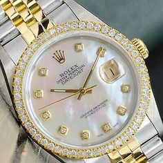 Mens Rolex Rings, Luxury White Diamond Watch With Date Display, White Luxury Diamond Watch With Date Display, White Diamond Watch With Date Display For Anniversary, Classic White Diamond Watch With Date Display, Elegant White Diamond Watch With Date Display, Gold Rolex Mens, Bezel Watch, Rolex Diamond