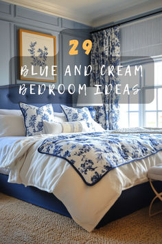 blue and cream bedroom ideas with text overlay reading 29 blue and cream bedroom ideas