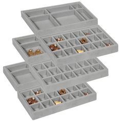 PRICES MAY VARY. Set of 6: The set includes 18 compartment tray(3 Pack), 6 compartment tray(3 Pack). Color: Grey. Suitable for earrings, rings, bracelets, necklaces. Measure: Each tray measures 8.3" x 4.9" x 1.0" inch (LxWxH) and is ideal for storing and displaying your jewelry at home or in the store. You can removed the divider. Material: Made of velvet and composite boards, the organizer trays are soft to the touch and elegant in appearance, protecting your jewelry from any kind of damage. St Dresser Drawer Organizer, Closet Dresser, Dresser Drawer Organization, Dresser In Closet, Jewelry Trays, Jewelry Tray Organizer, Jewelry Tray Display, Organizer Jewelry, Box Display