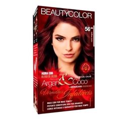 Kit Coloração Ruivo Mogno 56.44 - Beauty Color  Vermelhos Infalíveis BEAUTYCOLOR contém um blend de 8 óleos rico em Argan&Coco +Aminoácidos essenciais, que hidratam e nutrem os cabelos e o exclusivo sistema Color B-lock que retém 65% mais cor e mantém a cor intensa e radiante por mais tempo. Não escorre durante a aplicação. Não testado em animais. Proteção UV.  Esse Kit contém:  1 Coloração Creme 45g; 1 Emulsão Reveladora 30 vol. 67,5ml;  1 Máscara de Hidratação Máxima 15ml;  1 Sérum Intensifica Magazine, Hair, Beauty, Color