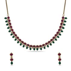 Preeja Antique Red Green Kempu Necklace Set