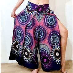 HIPPIE BOHO thai art deco floral style pattern thai yoga belly thai fisherman palazzo pants wide leg pants trousers wrap pants SPECIAL STYLE OUR DESIGN ...ONLY HERE FROM OUR STORE +   This adorable and luxurious wrap pants very cute style. +   So pretty with color , floral,  print LOVELY pattern STYLE +   cute with elastic gathering at back waist +   wide banded style front waist +   This pants would be great for all special occasion. THIS 'S SO PRETTY MADE WITH HEART  ... feel great with good looks YOU WILL LOVE IT GREAT IDEA FOR GIFT  Very CUTE mix SEXY...you will love it thai  rayon MEASUREMENT:(please use as an estimate) Waist: lay flat side-side: 16"- 23"  (round 32"-46") HIP :  lay flat side-side: 27"  (round 54-55") Length from top to hem: 39"  Inseam: 22"  ------------------------- Bohemian Purple Harem Pants For Summer, Purple Bohemian Harem Pants For Summer, Summer Wide Leg Purple Harem Pants, Summer Purple Wide Leg Harem Pants, Purple Wide Leg Harem Pants For Summer, Summer Hippie Purple Pants, Purple Hippie Pants For Summer, Wide Leg Pants For Yoga And Festivals, Purple Wide Leg Full Length Pants For Summer