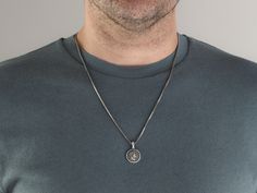 Necklace in Sterling Silver, 29x18mm Round Greek Figure from the Mens Collection, with Coin Opal Gifts, Opal Birthstone, Necklace With Pendant, Detailed Necklace, Coin Pendant Necklace, Men Jewelry, Silver Coin, Sterling Silver Mens, Sterling Silver Necklace Pendants