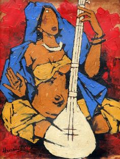 a painting of a woman holding a musical instrument