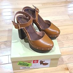 Mossimo Target Cognac Clog Heels. Brand New. Never Worn. Sz 6. Brown Clogs With Padded Block Heel, Brown Clogs With Ankle Strap And Reinforced Heel, Brown Clogs With Reinforced Heel And Ankle Strap, Brown Ankle Strap Clogs With Reinforced Heel, Brown High Heel Clogs With 4-inch Heel, Clog Heels, Brown Gold, Cognac, Shoes Women Heels