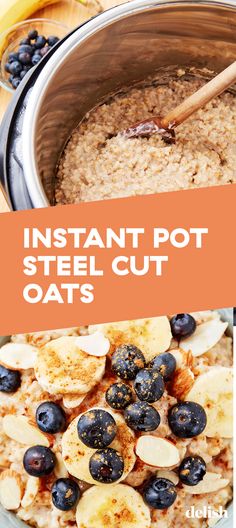 instant pot steel cut oats with blueberries and bananas