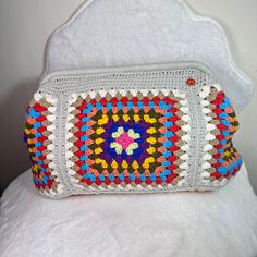 Beautiful crochet handbag, colourful Multicolor Handheld Shoulder Bag For Vacation, Multicolor Crochet Satchel Bag For Vacation, Multicolor Crochet Satchel For Vacation, Casual Crochet Handheld Bag, Casual Multicolor Square Bag, Trendy Multicolor Clutch Bag, Multicolor Crochet Pouch Bag For Beach, Crochet Pouch Bag For Shopping, Multicolor Crochet Satchel Bag For Travel