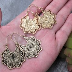 Gold Mandala Statement Hoop Earrings, Bohemian Mandala, Lotus Hoop, Mandala Jewelry, Ethnic Hoop, Best Seller, Gift For Her, Gift Under 15 The beautiful Gold Mandala Hoop Earrings are a beautiful unique addition to your Boho wardrobe. The gold brass earrings have a very pretty embossed and "cut out" artistic 3D design. These perfectly sized hoop earrings are lightweight and very comfortable on the ear. These would make a fabulous trendy gift under $15. **We also have these earrings in blue patin Bohemian Hoop Earrings For Festive Occasion, Festive Bohemian Hoop Earrings, Bohemian Brass Hoop Earrings, Bohemian Small Hoop Earrings Nickel Free, Bohemian Small Hoop Earrings, Nickel Free, Bohemian Small Hoop Earrings For Festivals, Bohemian Round Hoop Earrings For Festivals, Bohemian Small Hoop Nickel-free Earrings, Metal Bohemian Hoop Earrings