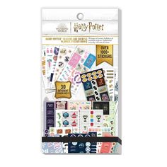 the harry potter sticker book is shown in front of a white background with an assortment of items